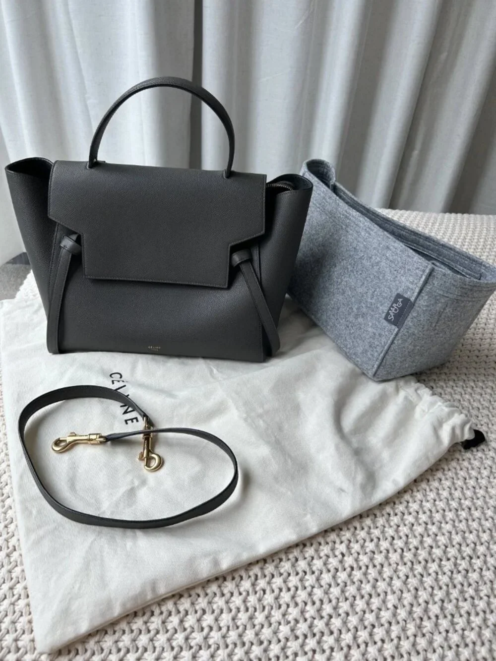Phoebe Philo Era Celine Grained Calfskin Mini Belt Bag Gray